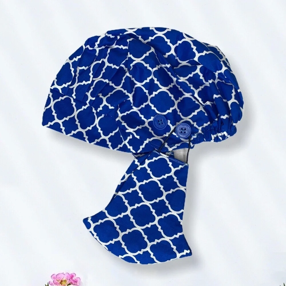 Women's cotton hat combined with masks Blue